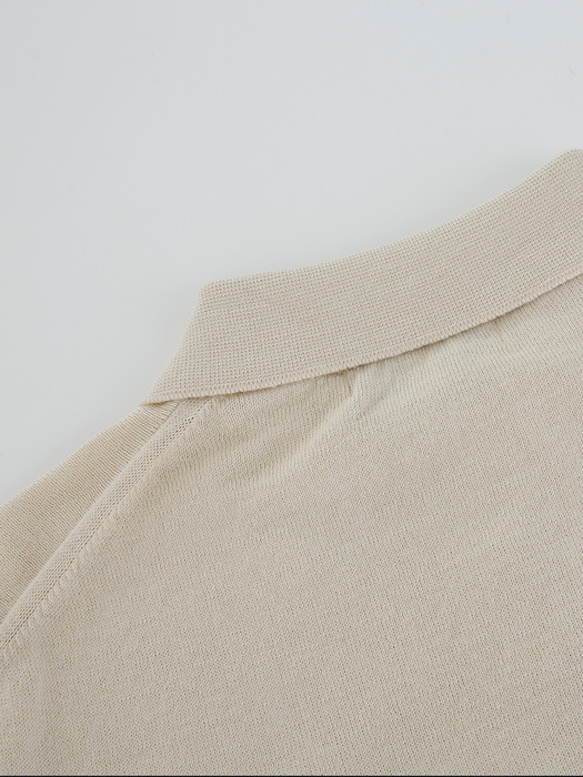 Essential Soft long sleeve polo knit (Cream)