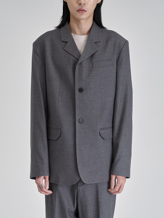 Plain Wool Snap Jacket (Charoal)