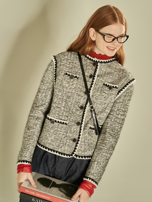 Knitted Tweed Jacket (Grey)