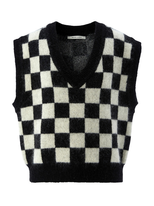 Kid-mohair checkerboard vest - Black