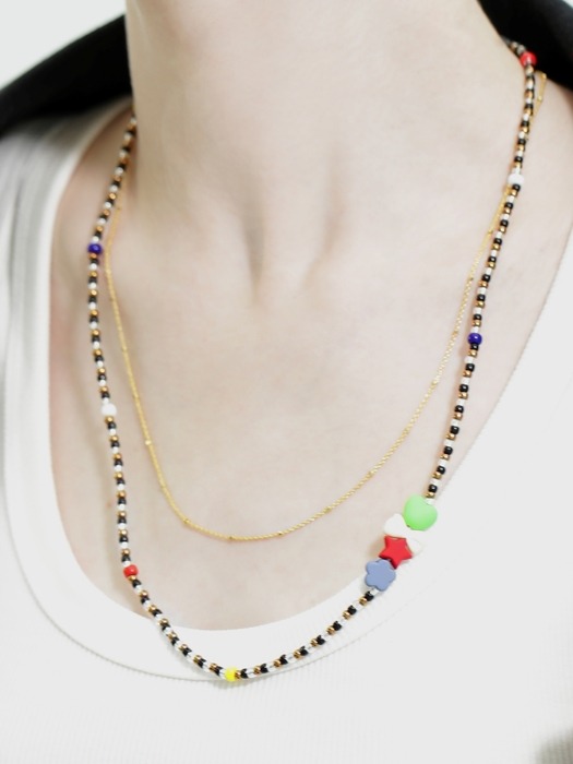 Mono lucy color point layered Necklace 모노루시 컬러 포인트 레이어드 비즈 목걸이