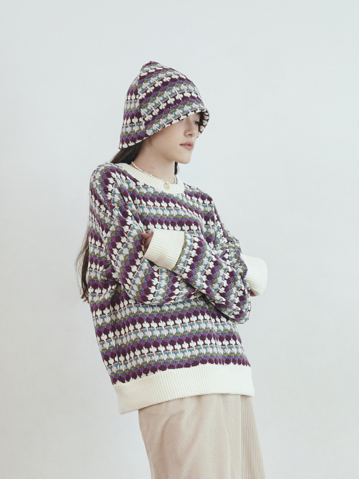 CROCHET KNIT BEANIE [PURPLE]