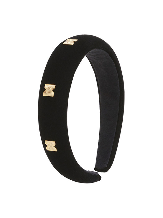 [EXCLUSIVE] Velvet Padded Hairband with Gold EENK Logo - Black