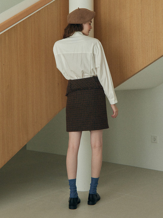 Wool check tweed mini skirt - BROWN