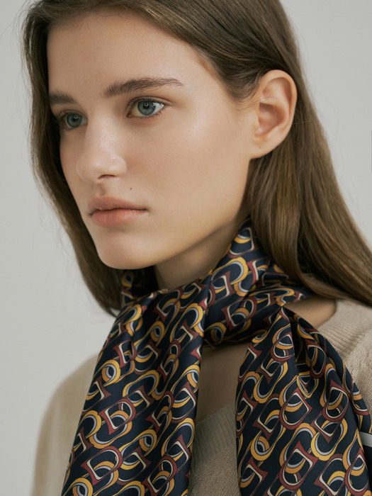 Chain Square SilK Scarf 90 - Navy/Yellow