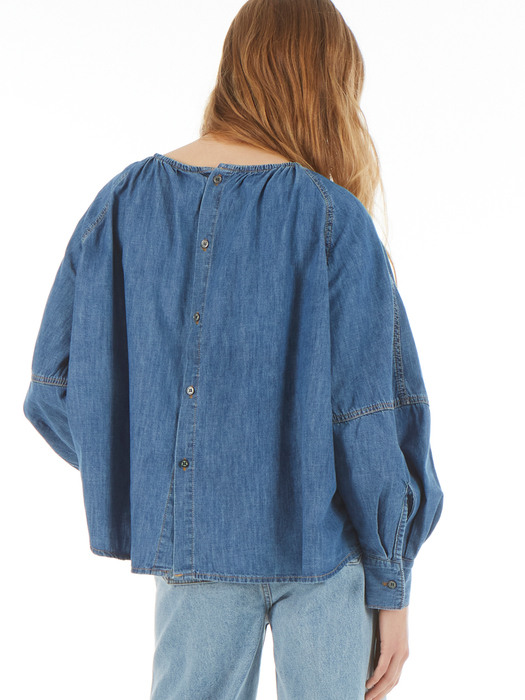 UP-182 V컷 벌룬소매 데님블라우스 블루 _ V CUT BALLOON SLEEVE DENIM BLOUSE BLUE