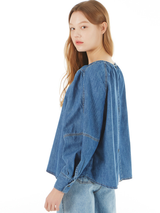 UP-182 V컷 벌룬소매 데님블라우스 블루 _ V CUT BALLOON SLEEVE DENIM BLOUSE BLUE