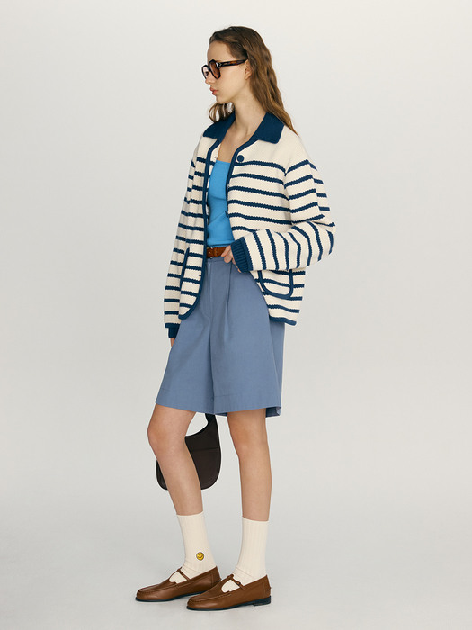 LUCKY Stripe Knit Cardigan (Ivory&Navy blue)