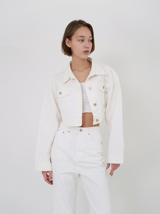 Cropped Denim Jacket Ivory