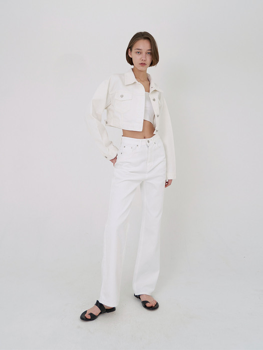 Cropped Denim Jacket Ivory