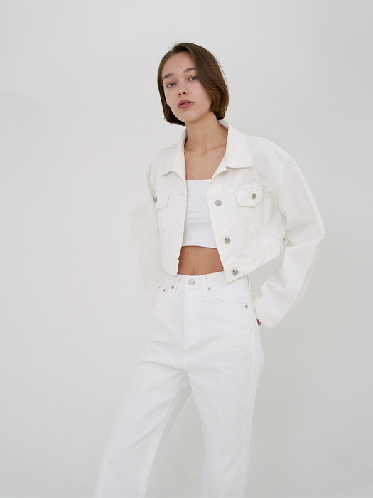 Cropped Denim Jacket Ivory