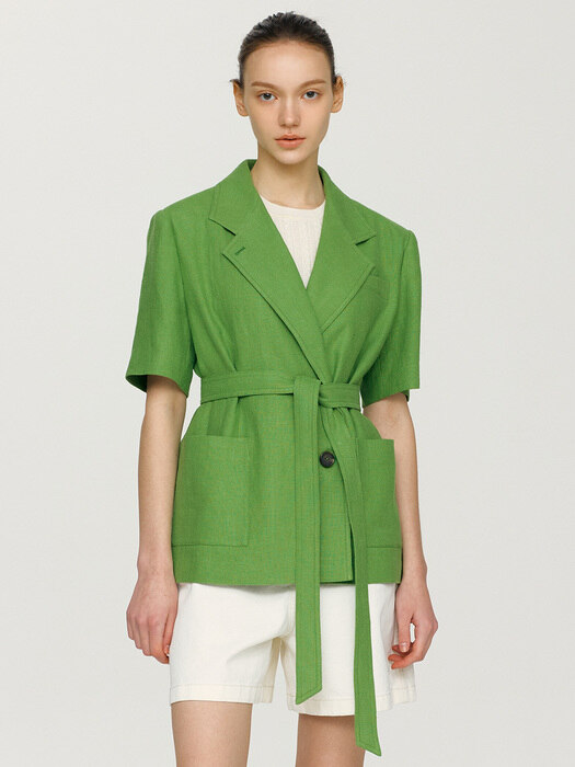 [N]MAHALO Notched collar short sleeve jacket (Forest green)