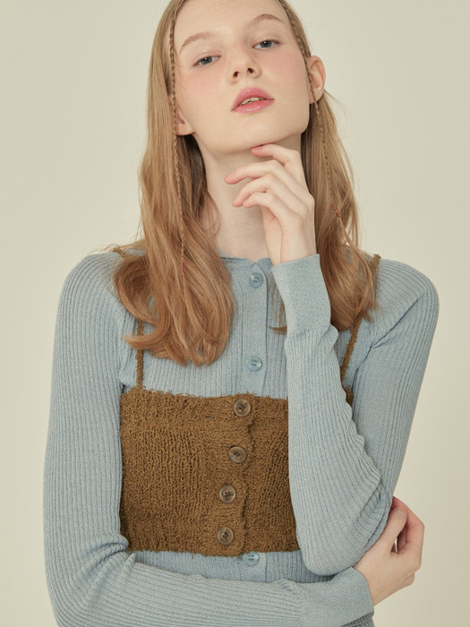 CROP KNIT BUTTON BUSTIER_Khaki brown