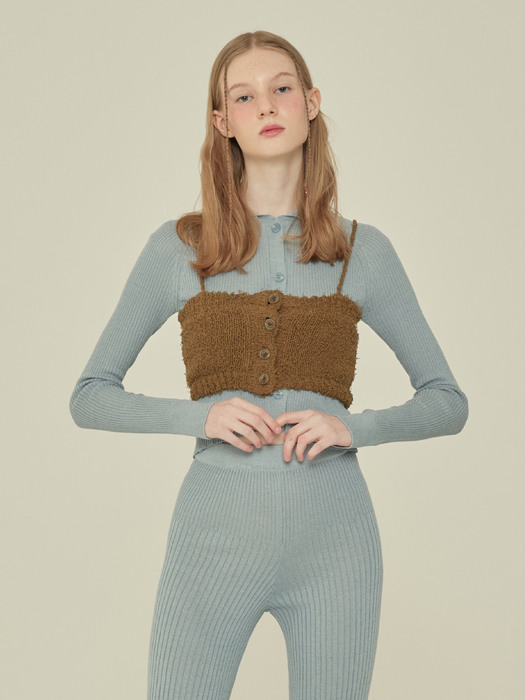 CROP KNIT BUTTON BUSTIER_Khaki brown