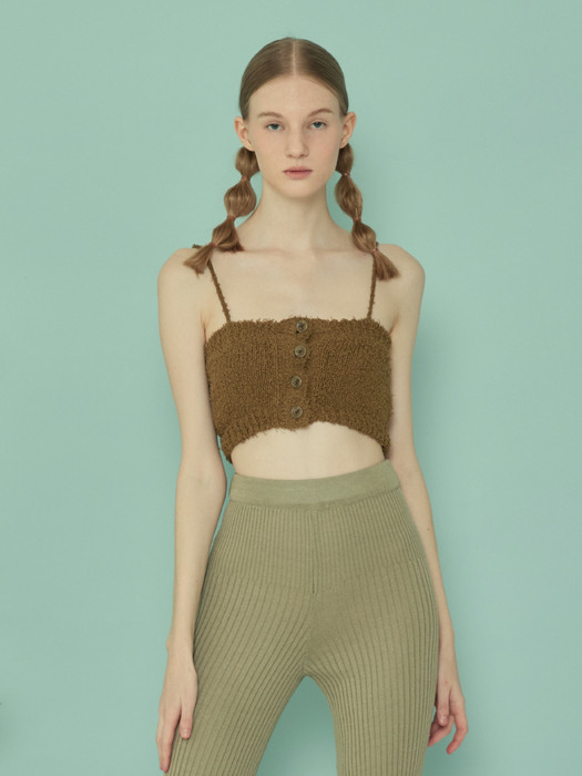 CROP KNIT BUTTON BUSTIER_Khaki brown