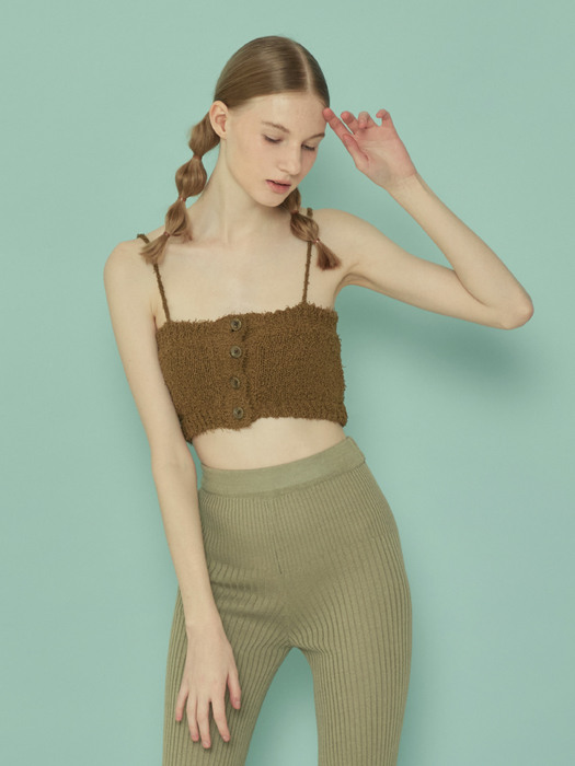 CROP KNIT BUTTON BUSTIER_Khaki brown