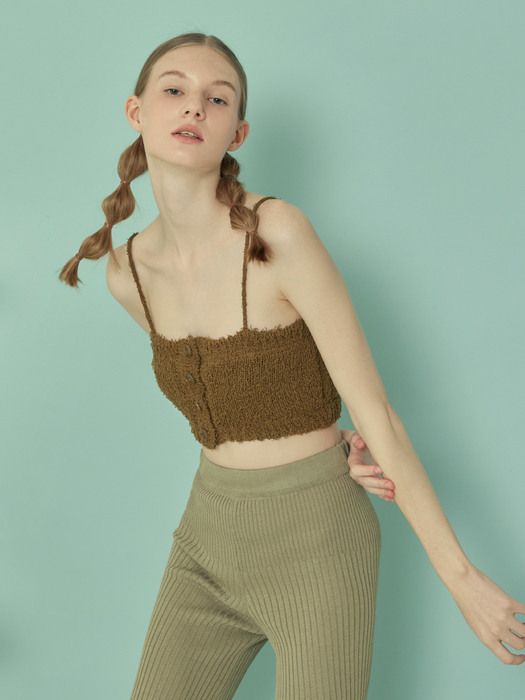 CROP KNIT BUTTON BUSTIER_Khaki brown