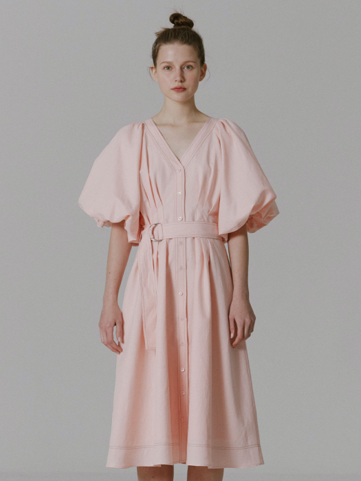 Helen Balloon Sleeve Long Dress_Pink