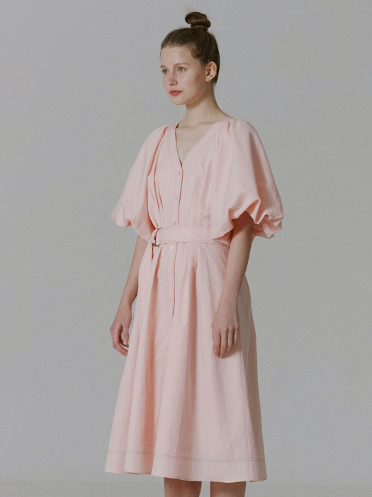 Helen Balloon Sleeve Long Dress_Pink