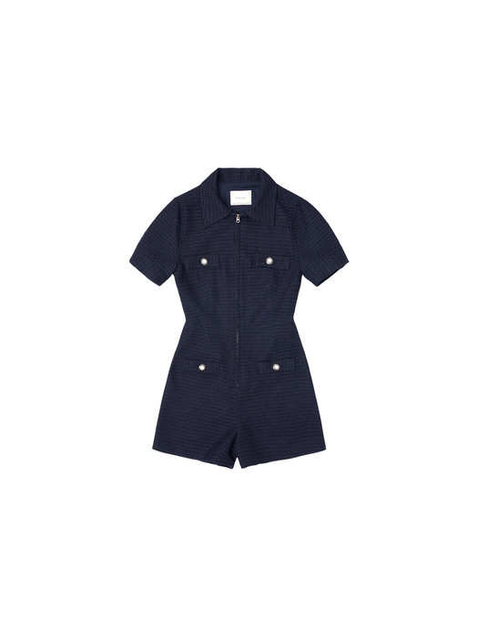 SIA8012 summer tweed Jumpsuit_Dark navy