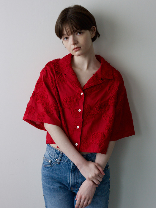 Flower Embroidery Crop Shirts / Rose