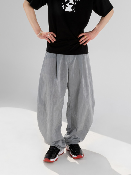 [UNISEX]Back double tuck nylon pants Grey
