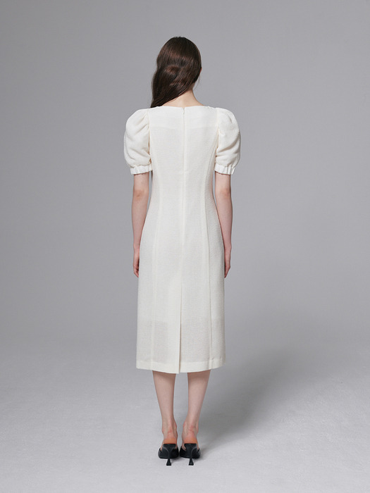 Volume sleeve dress - Cream