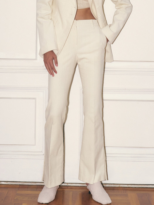 BOOTCUT TROUSERS WITH BUTTON DETAIL, IVORY