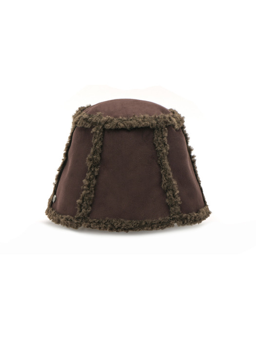 [Life PORTRAIT] Shearling reversible bucket hat in Dark brown