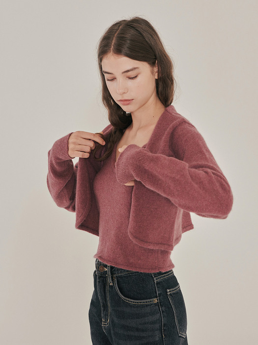 knit bolero cardigan set (dry pink)