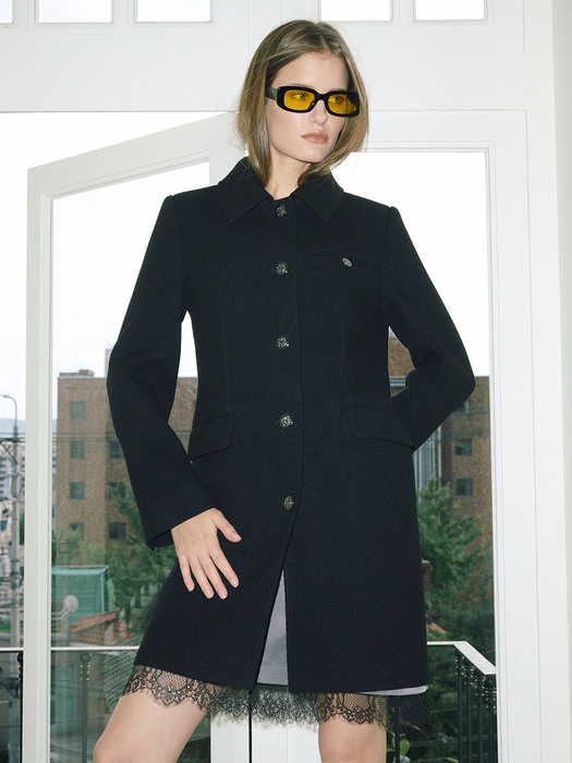 Tweed Dress Coat, Black