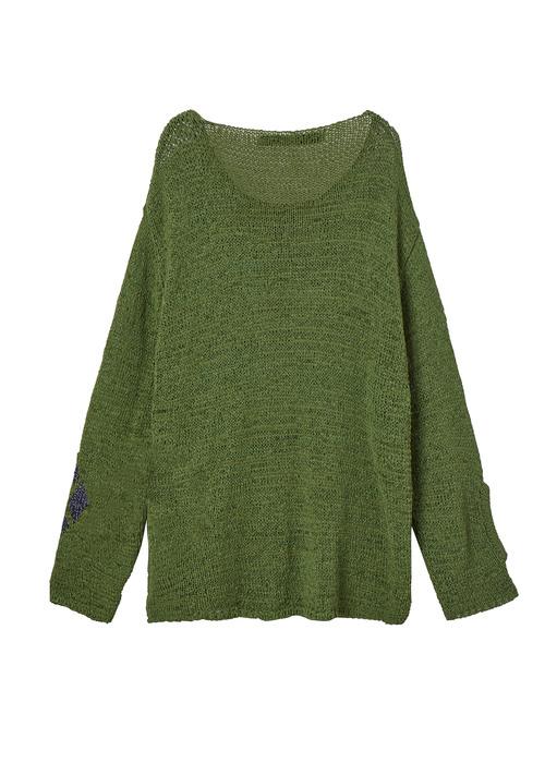 ARGYLE CUT-OUT KNIT PULLOVER, GREEN