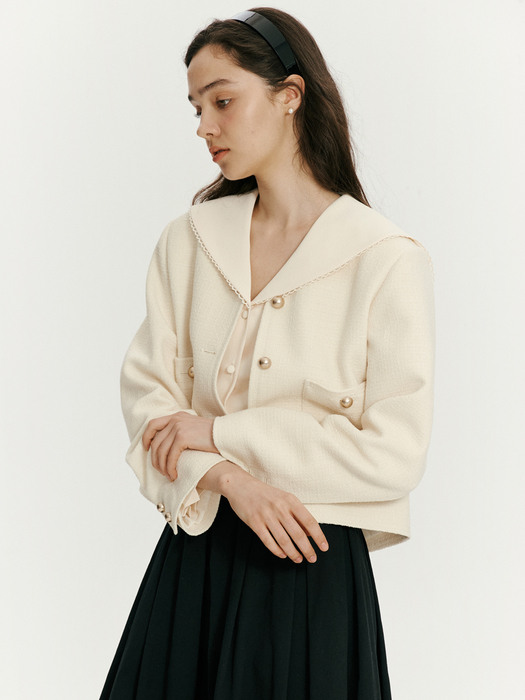 V-neck crop jacket - Cream beige