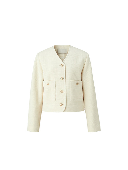 V-neck crop jacket - Cream beige