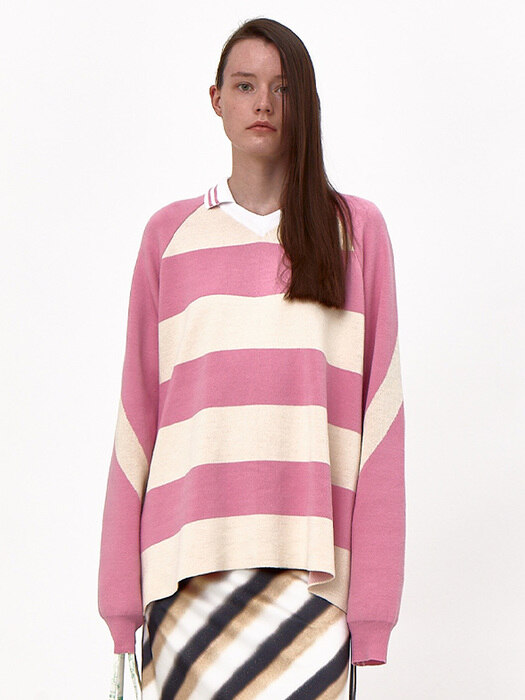 Knit Rugby Top  UNISEX Pink