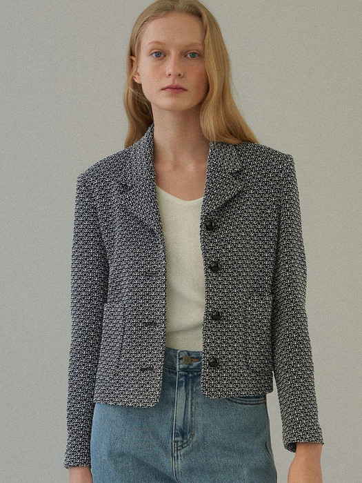 weaving tweed jacket [Italian fabric] (navy)
