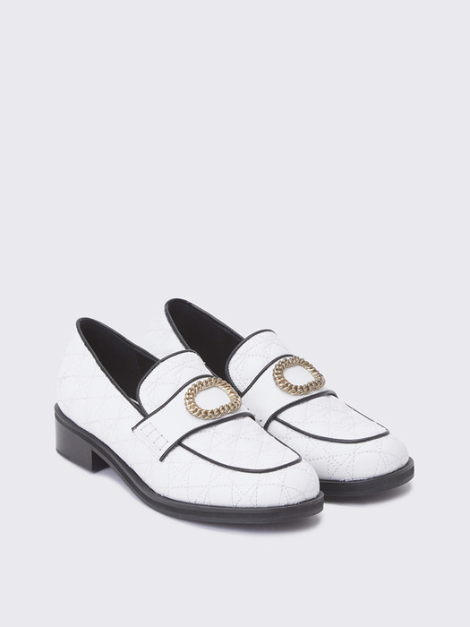 Quilting polygon loafer(white)_DG1DS23025WHT