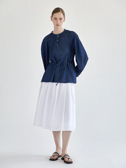 Cocoon long sleeves blouse (Navy)