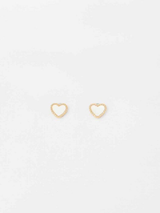 [14K GOLD] 지중해 컬렉션 화이트 자개 하트 옐로우 골드 귀걸이