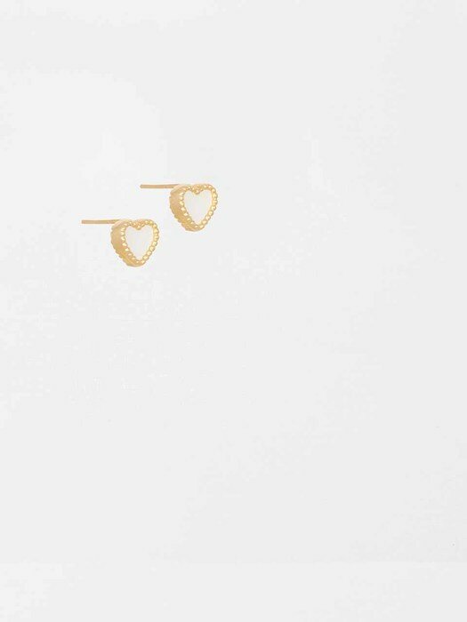 [14K GOLD] 지중해 컬렉션 화이트 자개 하트 옐로우 골드 귀걸이