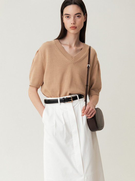 RESORT23 Puff Sleeve Knitted Top Camel