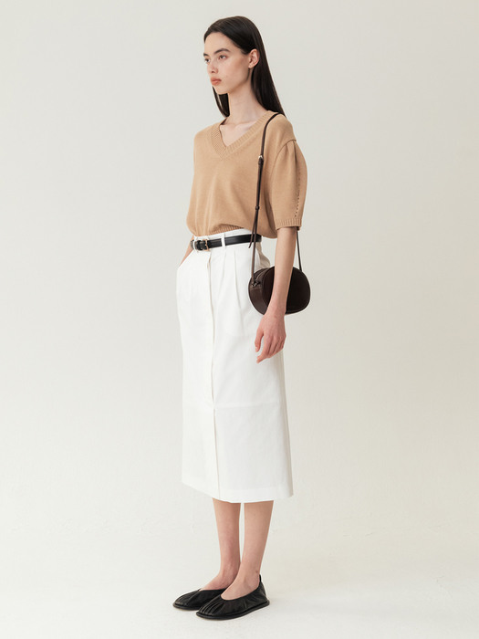 RESORT23 Puff Sleeve Knitted Top Camel