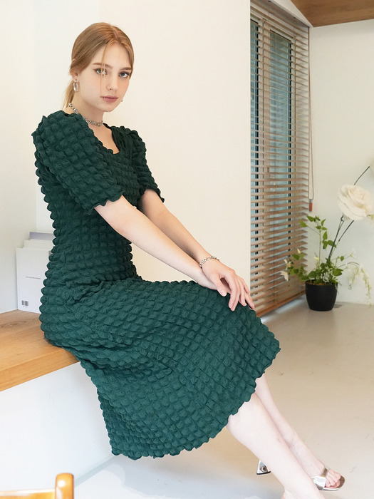 ROLA puff-sleeve midi dress (green)