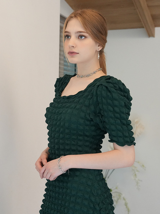 ROLA puff-sleeve midi dress (green)