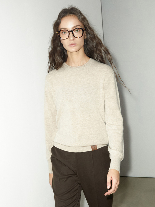 Double Neck Wool Cashmere Knit Top_BEIGE
