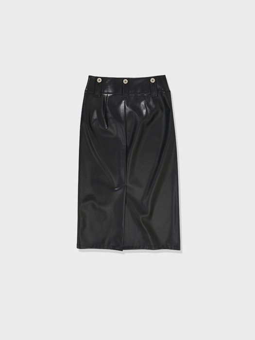 Vegan Leather Midi Skirt - 2Colors