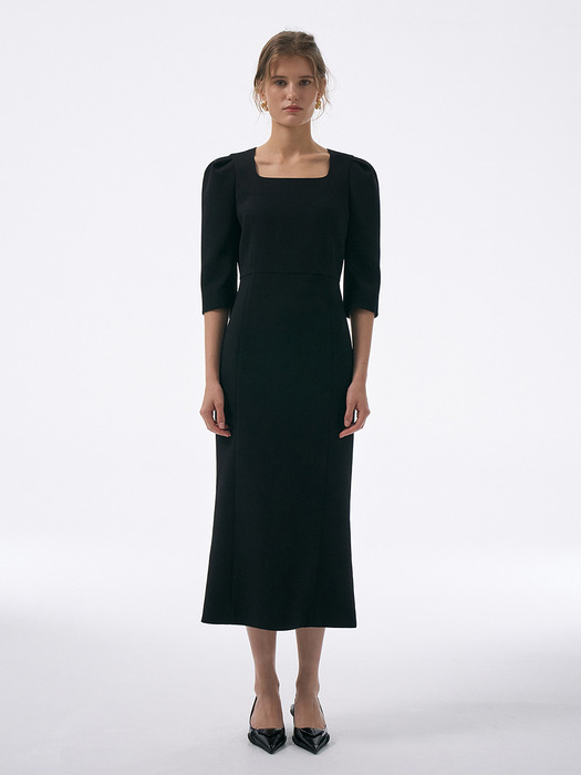 Square Scoop Neck Dress[LMBCAUDR809]-Black