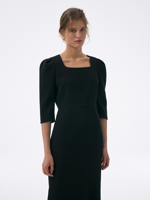 Square Scoop Neck Dress[LMBCAUDR809]-Black