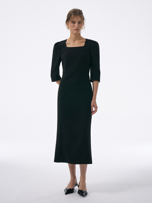 Square Scoop Neck Dress[LMBCAUDR809]-Black