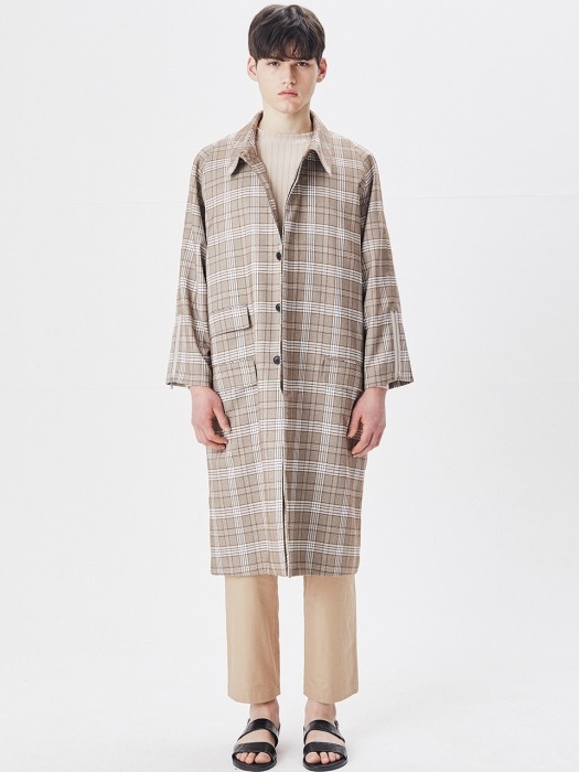 BEIGE TAILORED CHECK BALMAKHAN FLAB TRENCH COAT